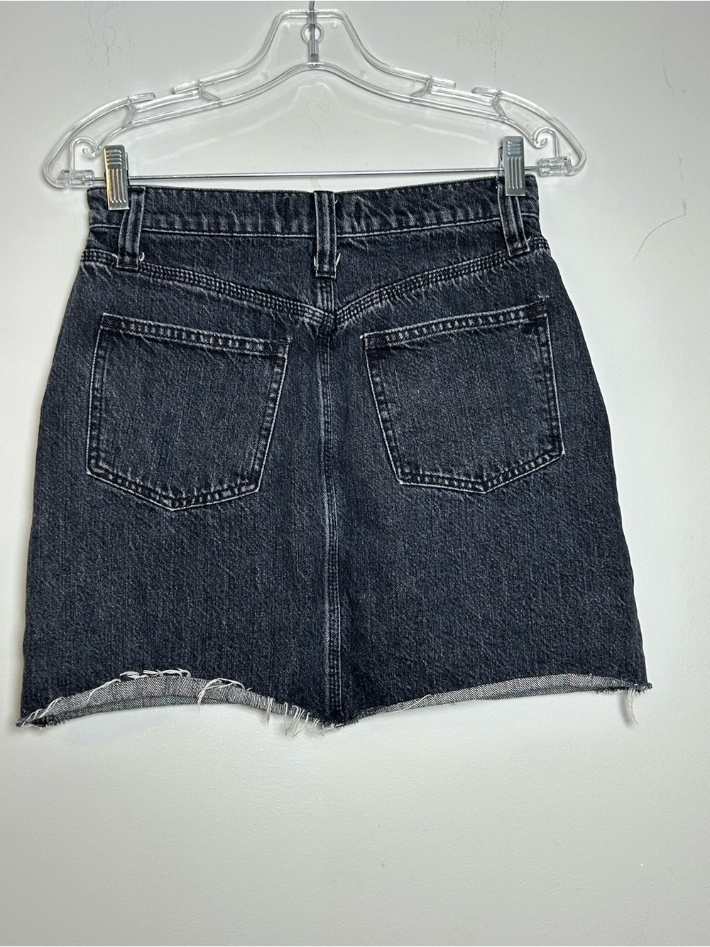 Madewell Black Wash Denim Mini Skirt size 26 raw hem high rise jean skirt - Picture 6 of 10